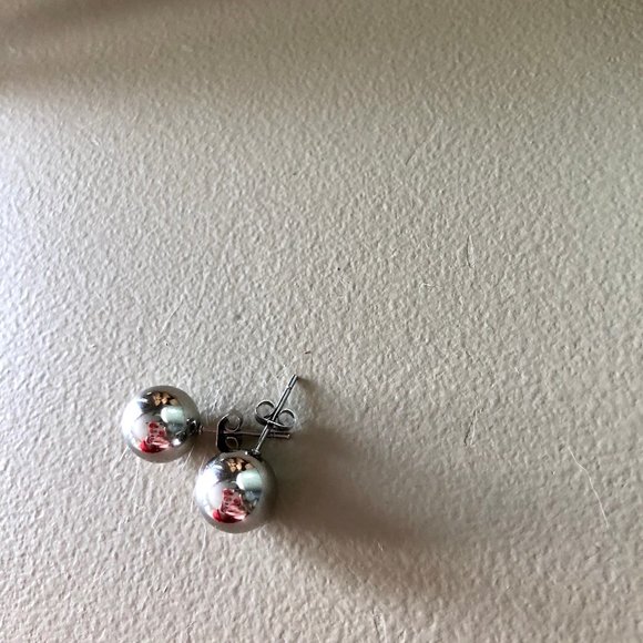 Silver Ball Earrings - Picture 2 of 2